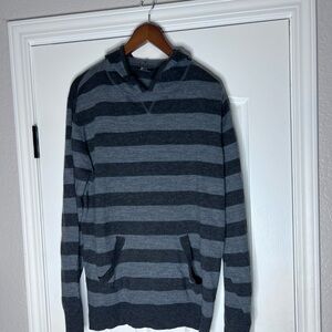 PD&C Men's Charcoal and Gray Striped Hooded Sweater -Large